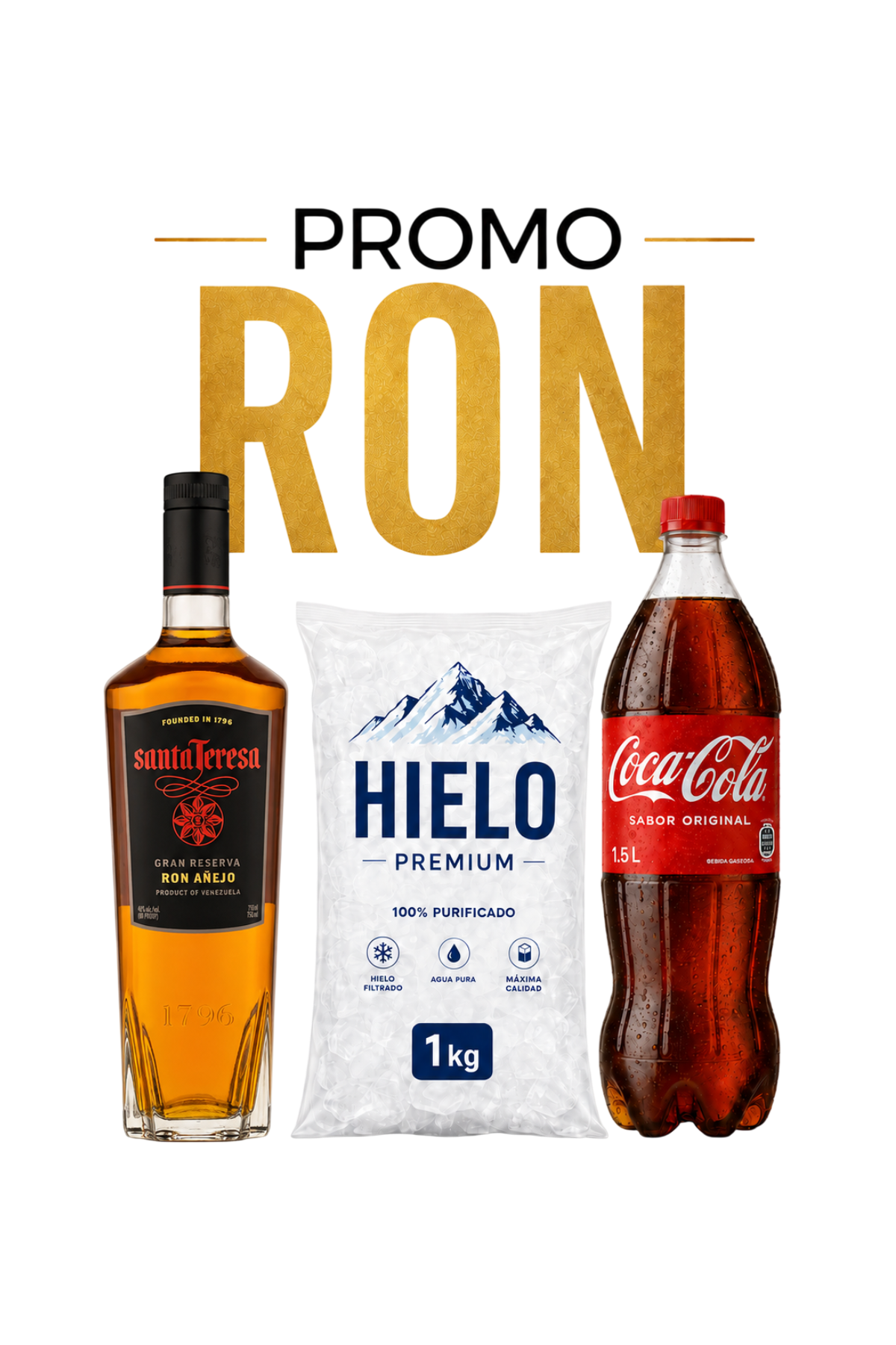 Promo Ron Santa Teresa + Coca-Cola 1.5Lts + Hielo