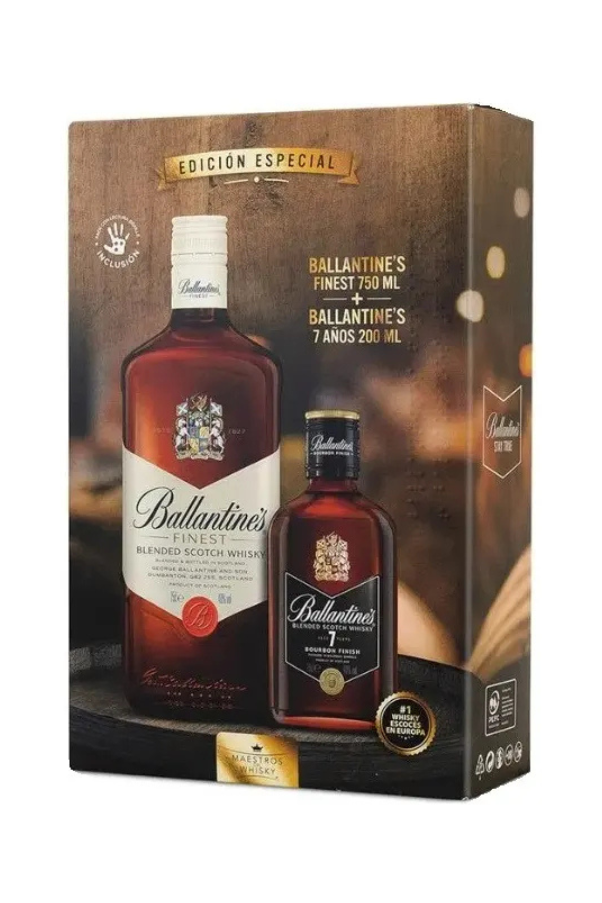 Promo Whisky Ballantines Finest 750ml + Petaca Ballantines 7 Años 200ml